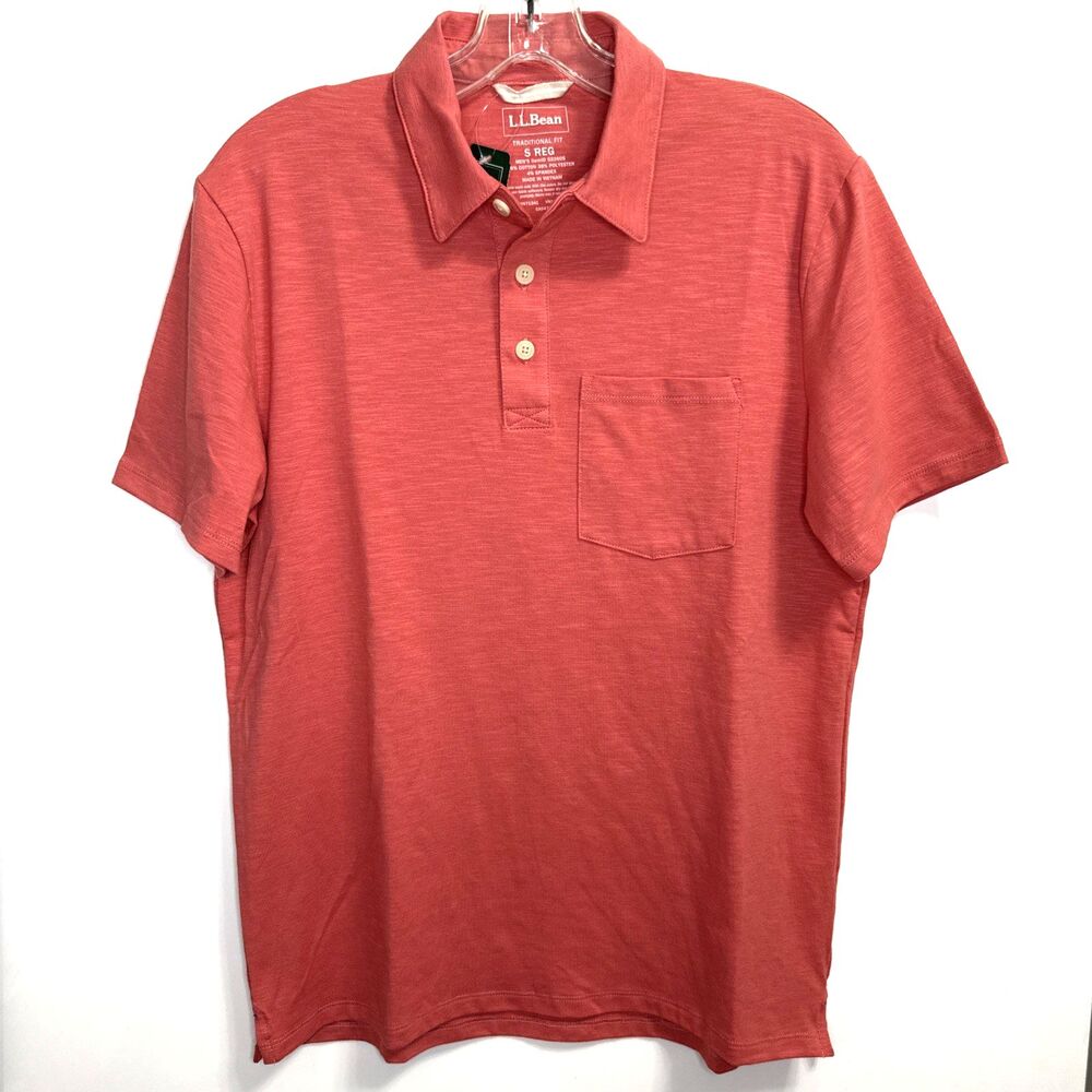 LL Bean Small Polo Lakewood Performance Mineral Red Traditional Shirt Mens NWT